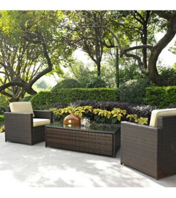 Crosley Furniture Palm Harbor Two Outdoor Wicker Chairs & Glass Top Table