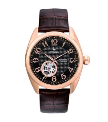 Bulova® Men's Mechanical Black and Rose Goldtone Watch