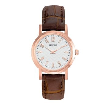 Bulova® Women's Rose Goldtone and Brown Leather Strap Watch