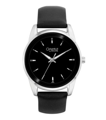Caravelle® by Bulova Men's Black Leather Strap Watch