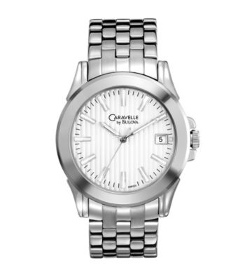 Caravelle® by Bulova Men's Silvertone and White Stainless Steel Watch