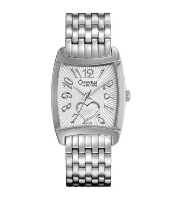 Caravelle® by Bulova Women's Silvertone and White Heart Motif Watch