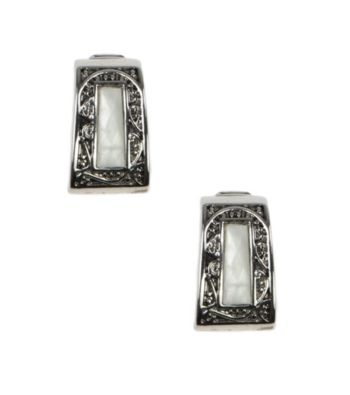 Napier® Silvertone and White Clip Button Earrings