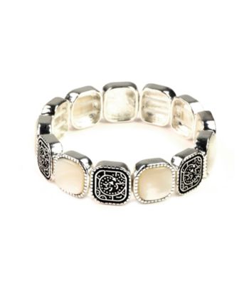 Napier® Silvertone and White Stone Stretch Bracelet