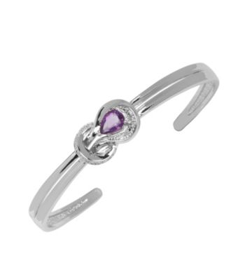 Rhodium-Plated Brass Bangle Bracelet with African Amethyst and Diamond Accent