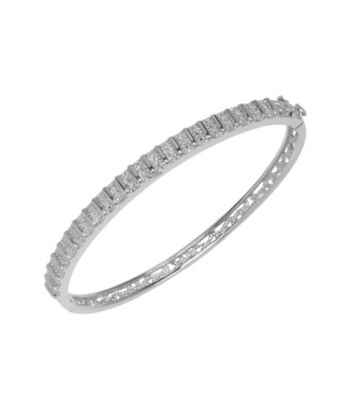 Rhodium-Plated Brass and Diamond Accent Bangle Bracelet