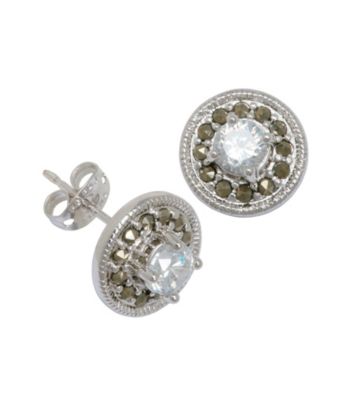 Rhodium-Plated Brass and Cubic Zirconia Stud Earrings