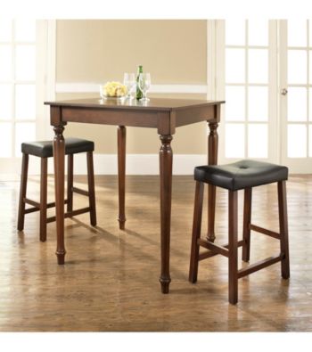 Crosley Furniture 3-pc. Pub Dining Set with Turned Leg & Upholstered Saddle Stools