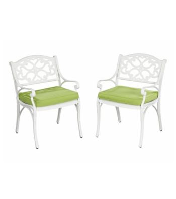 Home Styles® Set of 2 White Finish Biscayne Arm Chairs with Green Apple Cushions