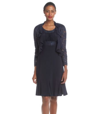 R & M Richards® Navy Lace Jacket over Lace-Trimmed Dress