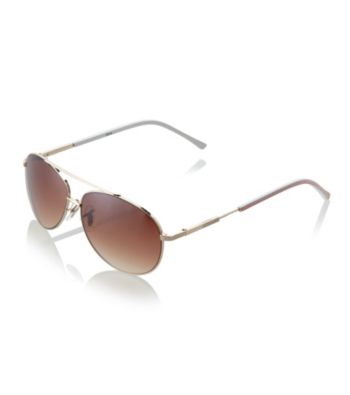 Icon Juniors' Metal Aviator Sunglasses with Pink and White Side Quilting