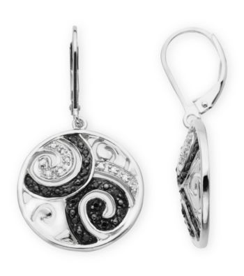 .20 ct. tw Sterling Silver Black And White Diamond Accented Earrings