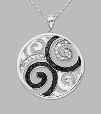 Sterling Silver.15 ct.tw Black And White Diamond Accented Pendant 18