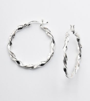 Silver 100 Twisted Click-Top Hoop Earrings
