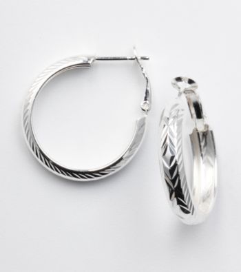 Silver 100 Round Diamond-Cut Click-Top Hoop Earrings
