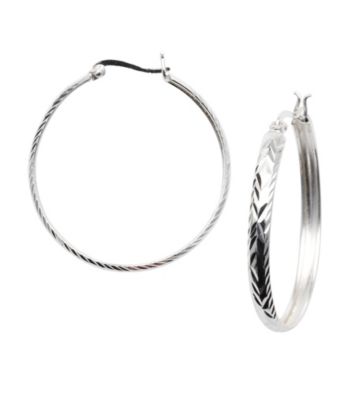 Silver 100 Diamond-Cut Click-Top Hoop Earrings