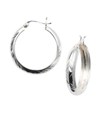 Silver 100 Diamond-Cut Click-Top Hoop Earrings