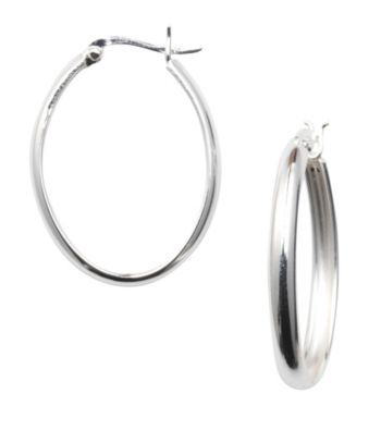 Silver 100 Oval Click-Top Hoop Earrings
