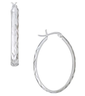 Silver 100 Diamond-Cut Oval Click-Top Hoop Earrings