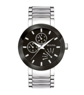 Bulova® Men's Stainless Steel Black Dial Watch