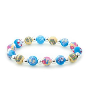 Viva Beads® Cruise Ship 8mm Classic Silverball Bracelet - Blue/Beige