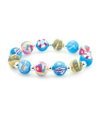 Viva Beads® Cruise Ship 12mm Chunky Silverball Bracelet - Blue/Beige