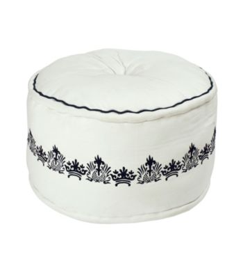 Surya Round White & Jet Black Pouf