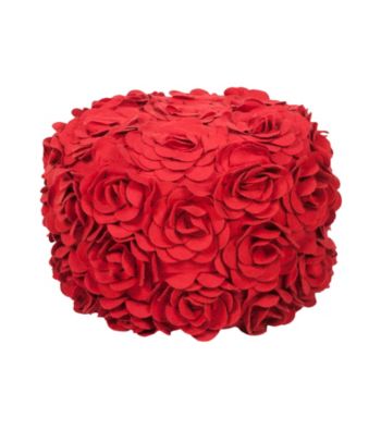Surya Round Venetian Red Floral Pouf