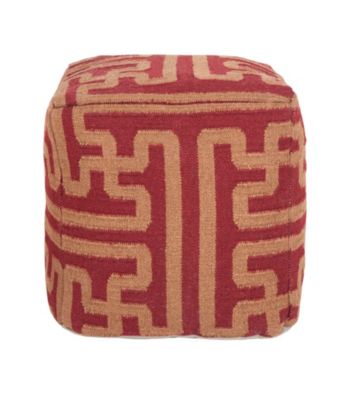 Surya Square Maroon & Brown Pouf