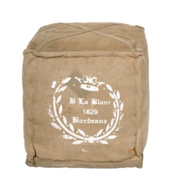 Surya Square Dark Khaki & White Pouf