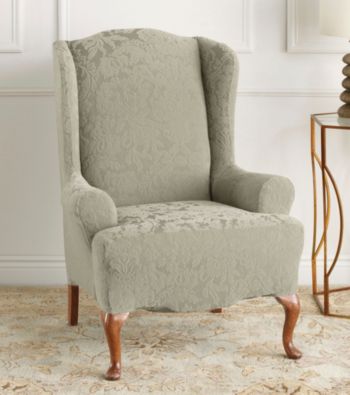 Sure Fit® Stretch Jacquard Damask Wing Chair Slipcover