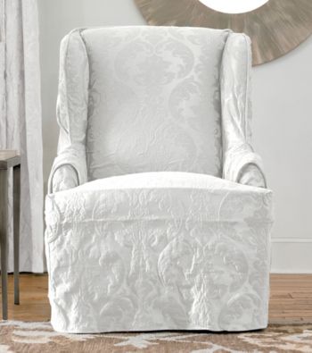 Sure Fit® Matelasse Damask Wing Chair Slipcover
