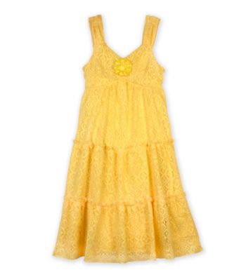 Amy Byer Girls' 7-16 Yellow Crochet Lace Ruffled Tank Dress