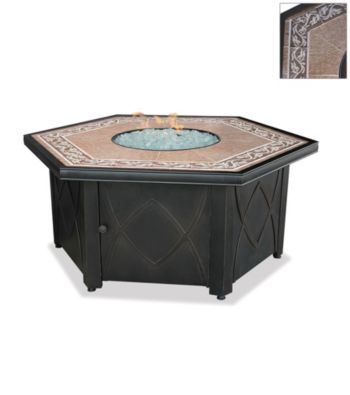 UniFlame® Beige & Brown LP Gas Firebowl with Decorative Tile Mantel