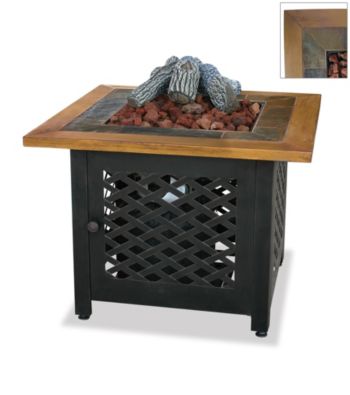 UniFlame® Earthtone LP Gas Firebowl with Slate & Faux Wood Mantel
