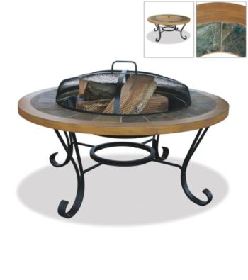 UniFlame® Earthtone Slate Tile & Faux Wood Outdoor Firebowl
