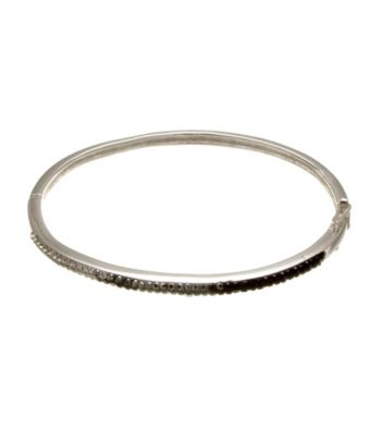 Silver-Plated Stainless Steel White/Black Crystal Bangle