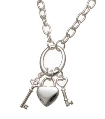 Silver-Plated Stainless Steel Heart & Key Charm Necklace