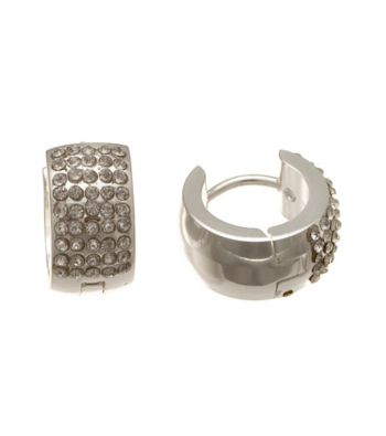 Silver-Plated Stainless Steel Huggie with Cubic Zirconia Hoop Earrings
