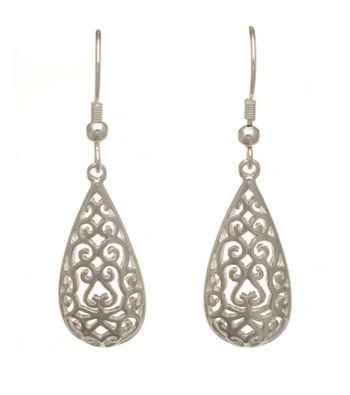 Silver-Plated Stainless Steel Filigree Teardrop Earrings
