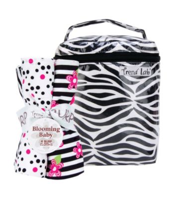 Trend Lab Black and White Zebra Bottle Bag and Burp Cloth Bouquet Set