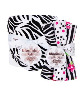 Trend Lab Black and White Zebra Hooded Towel and Wash Cloth Bouquet Set