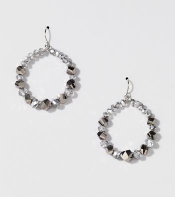 BT-Jeweled Silvertone Metallic Gypsy Hoop Earrings
