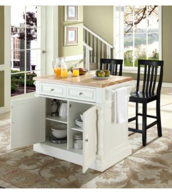 Crosley Furniture Butcher Block Top Kitchen Island with Schoolhouse Stools