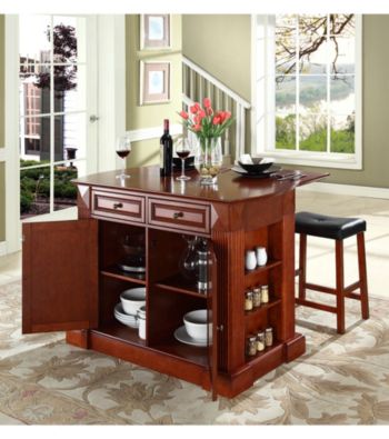 Crosley Furniture Drop-Leaf Kitchen Island with Saddle Stools