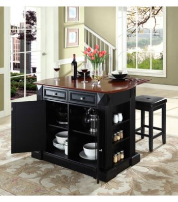Crosley Furniture Drop-Leaf Kitchen Island with Square Seat Stools