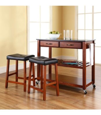 Crosley Furniture Kitchen Cart with Saddle Stools