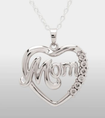 Sterling Silver Diamond Mom Heart Pendant