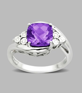 Sterling Silver Diamond Accented Amethyst Ring, .03 CTTW
