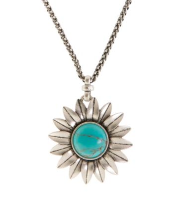 Lucky Brand® Silvertone Finish Floral Pendant Accented with Turquoise Stone Necklace